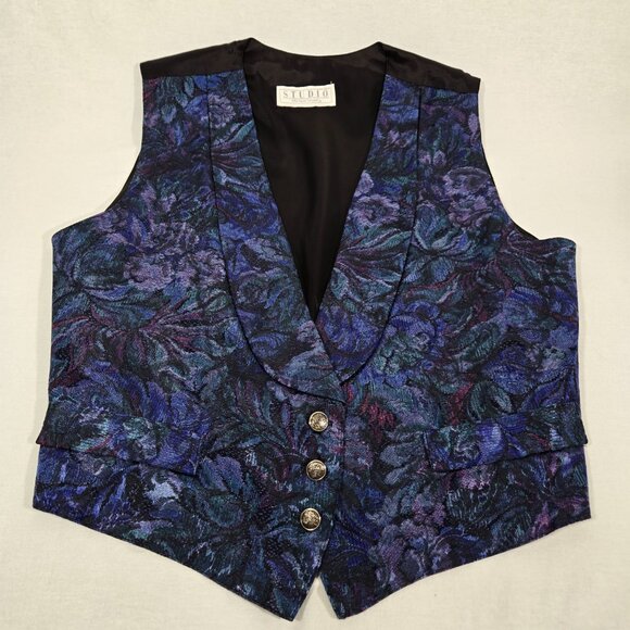 USA Vintage STUDIO by MICHELLE STUART Multicolor Floral JACQUARD Vest Women Sz M - Picture 10 of 17